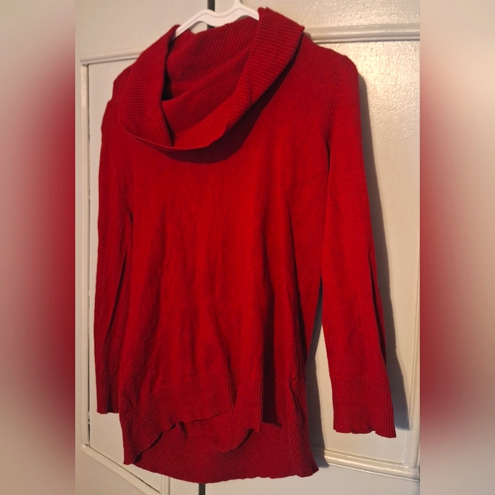 Red cowl neck sweater